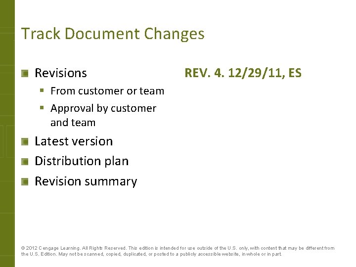 Track Document Changes Revisions REV. 4. 12/29/11, ES § From customer or team §