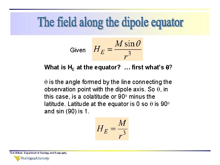 Given What is HE at the equator? … first what’s ? is the angle