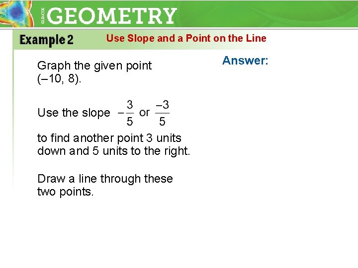 Use Slope and a Point on the Line Graph the given point (– 10,