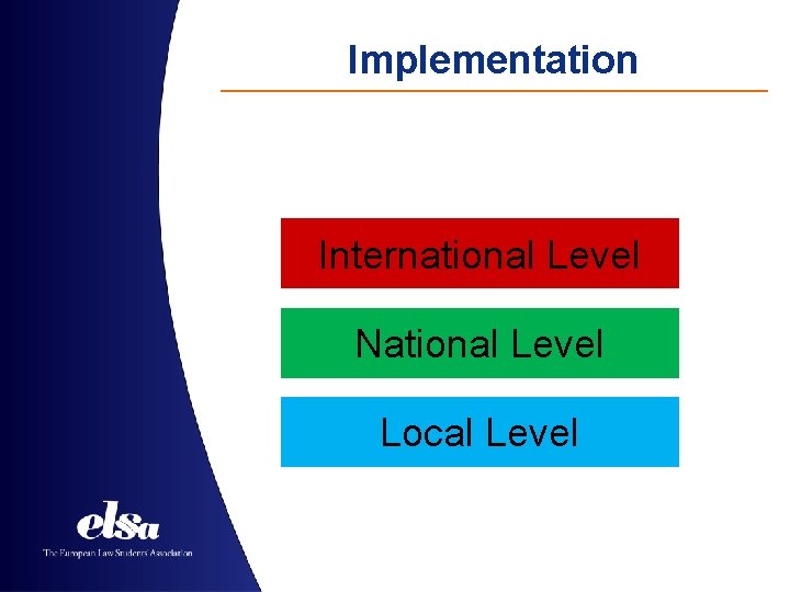 Implementation International Level National Level Local Level 