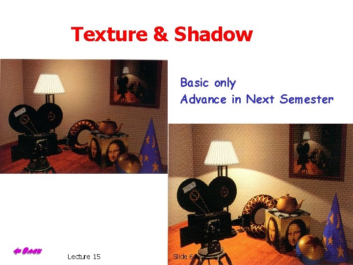 Texture & Shadow Basic only Advance in Next Semester Lecture 15 Slide 64 64