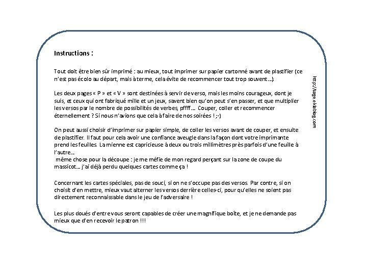 Instructions : Les deux pages « P » et « V » sont destinées