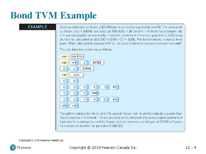 Bond TVM Example Copyright © 2019 Pearson Canada Inc. 12 - 9 