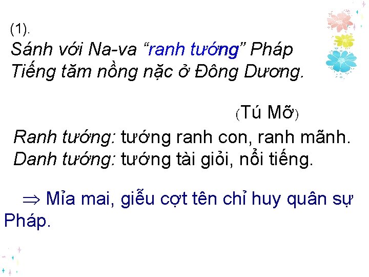 (1). Sánh với Na-va “ranh tướng” Pháp ranh tướng Tiếng tăm nồng nặc ở