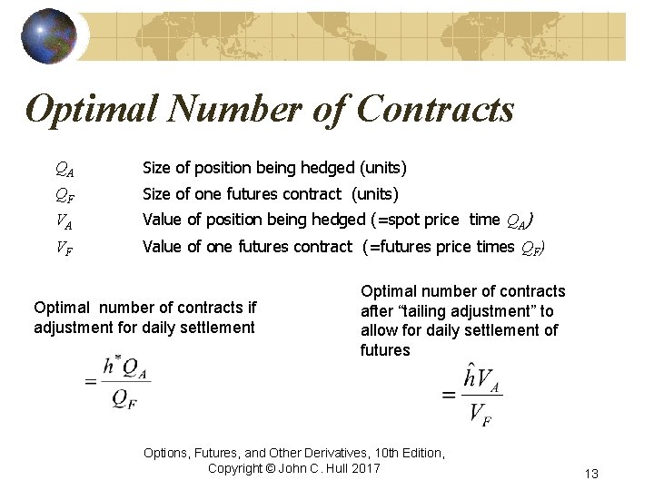 Optimal Number of Contracts QA Size of position being hedged (units) QF Size of