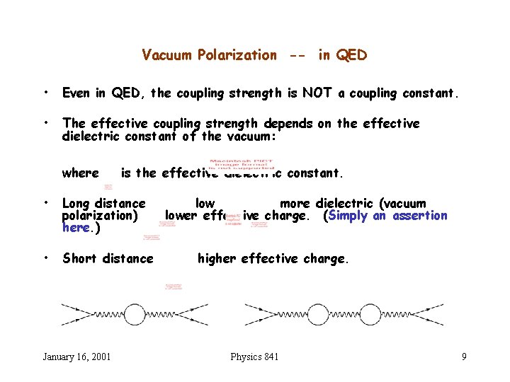 Vacuum Polarization -- in QED • Even in QED, the coupling strength is NOT