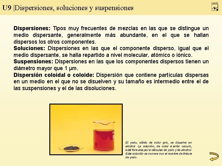 U 9 |Dispersiones, soluciones y suspensiones Dispersiones: Tipos muy frecuentes de mezclas en las