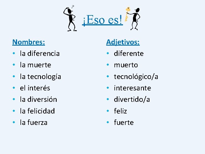 ¡Eso es! Nombres: • la diferencia • la muerte • la tecnología • el