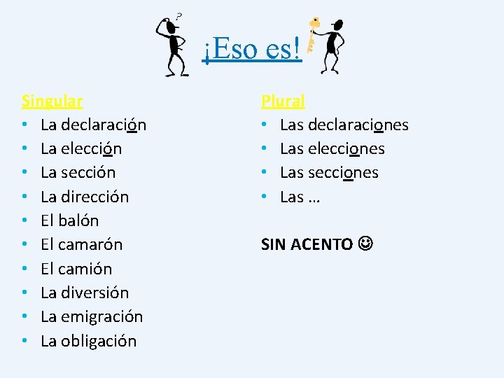 ¡Eso es! Singular • La declaración • La elección • La sección • La
