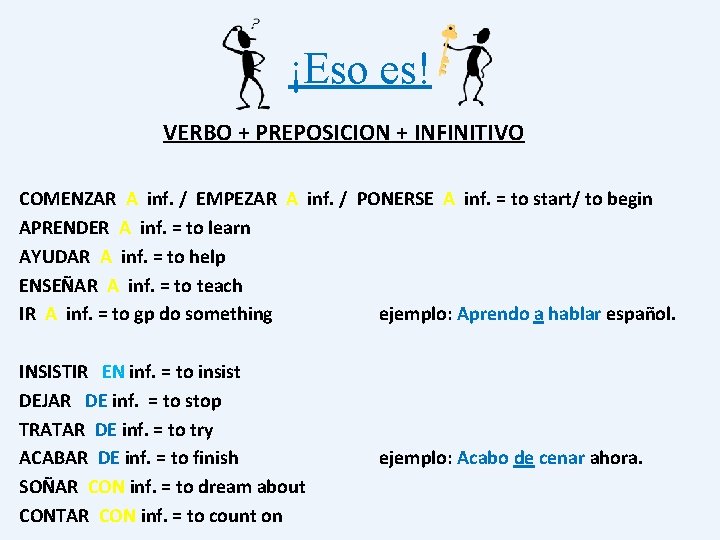 ¡Eso es! VERBO + PREPOSICION + INFINITIVO COMENZAR A inf. / EMPEZAR A inf.