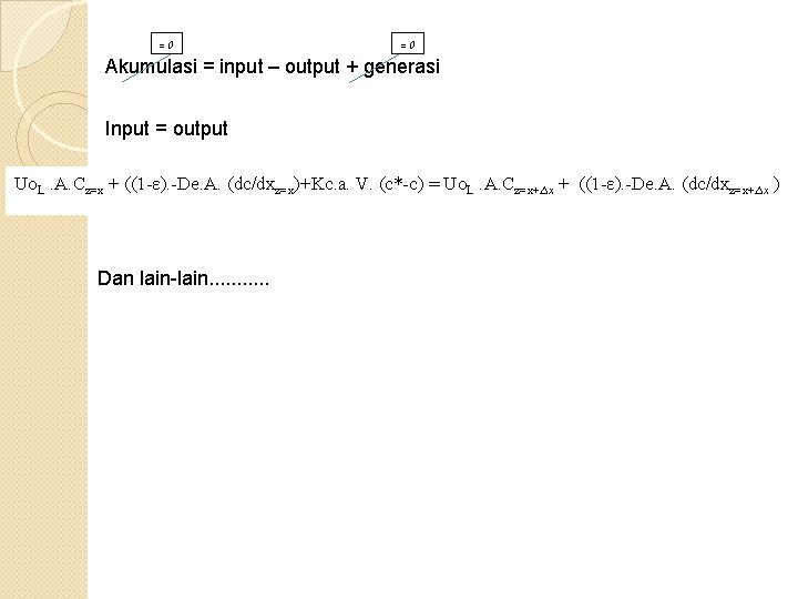 =0 =0 Akumulasi = input – output + generasi Input = output Uo. L.