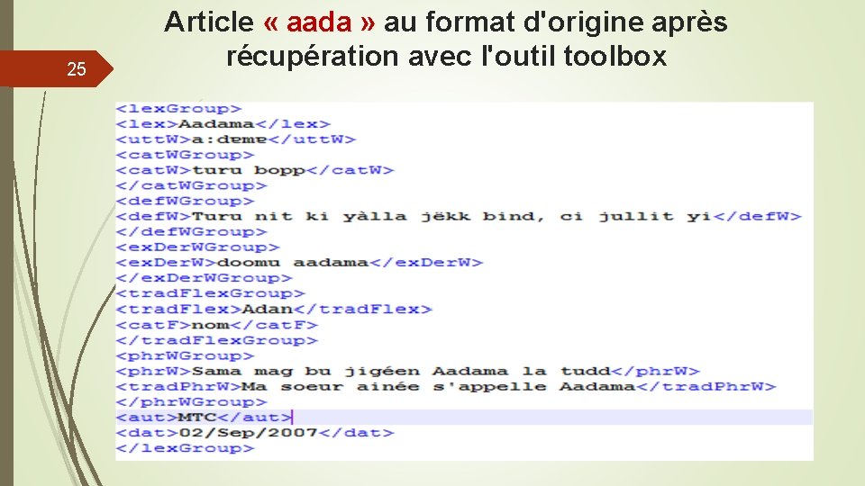 25 Article « aada » au format d'origine après « aada » récupération avec