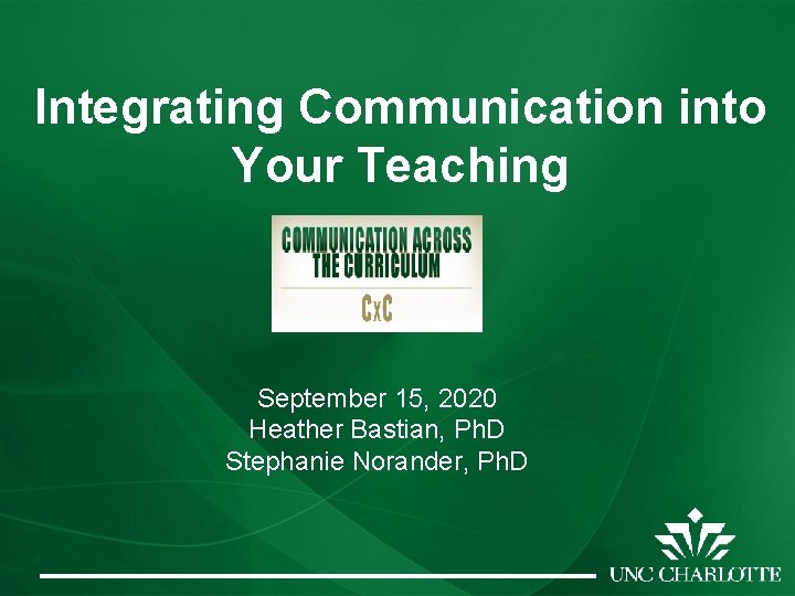 Integrating Communication into Your Teaching September 15, 2020 Heather Bastian, Ph. D Stephanie Norander,