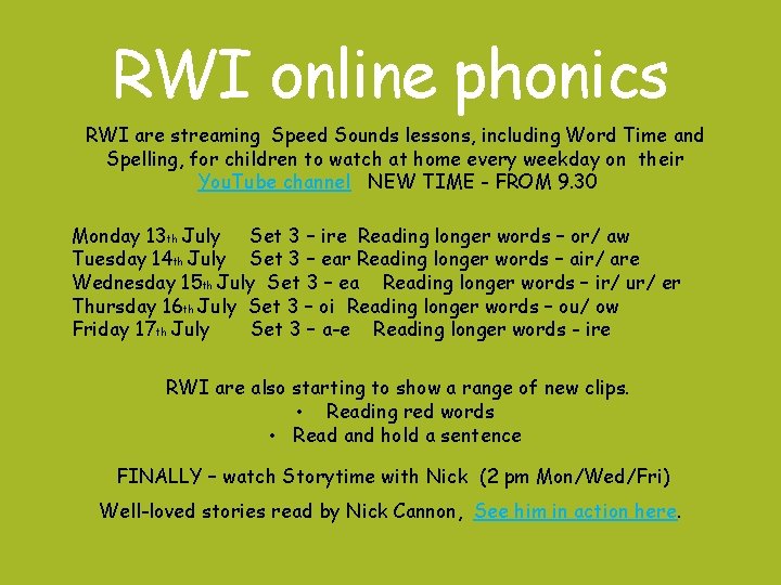 RWI online phonics RWI are streaming Speed Sounds lessons, including Word Time and Spelling,