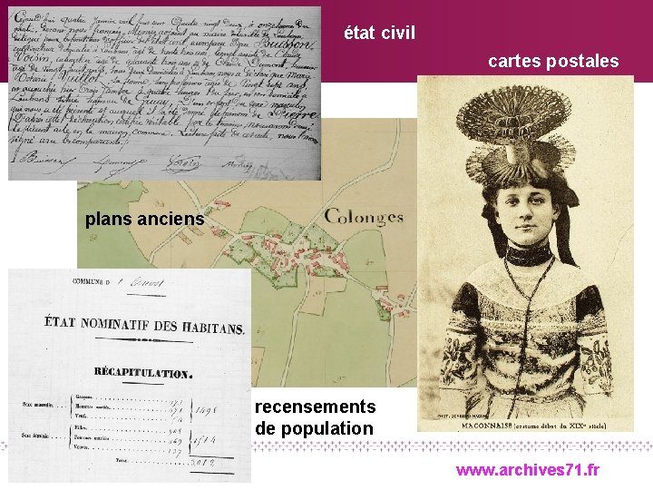 état civil cartes postales plans anciens recensements de population www. archives 71. fr 