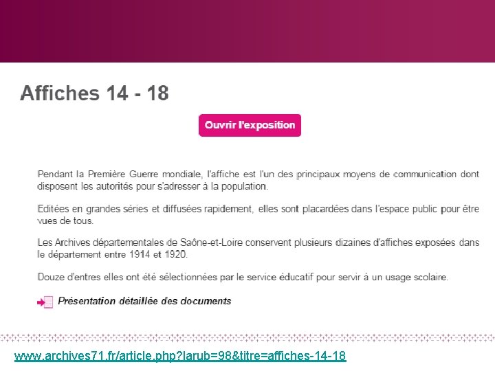 www. archives 71. fr/article. php? larub=98&titre=affiches-14 -18 