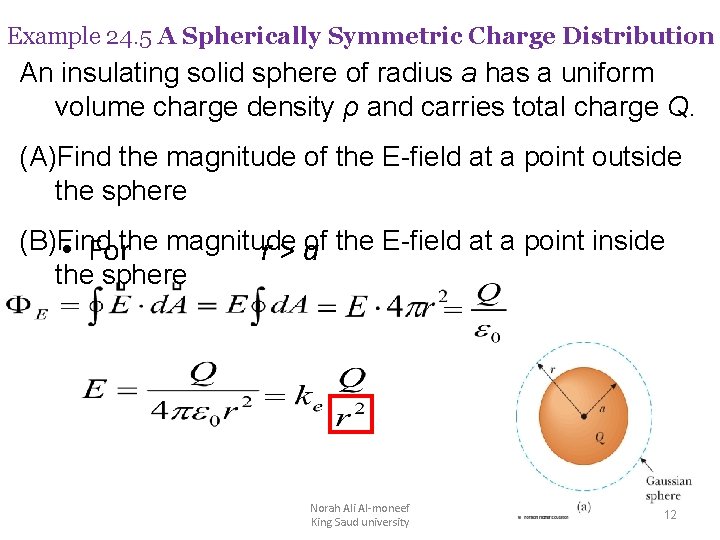 Example 24. 5 A Spherically Symmetric Charge Distribution An insulating solid sphere of radius