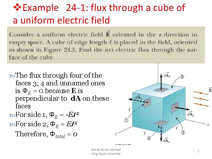 v. Example 24 -1: flux through a cube of a uniform electric field The