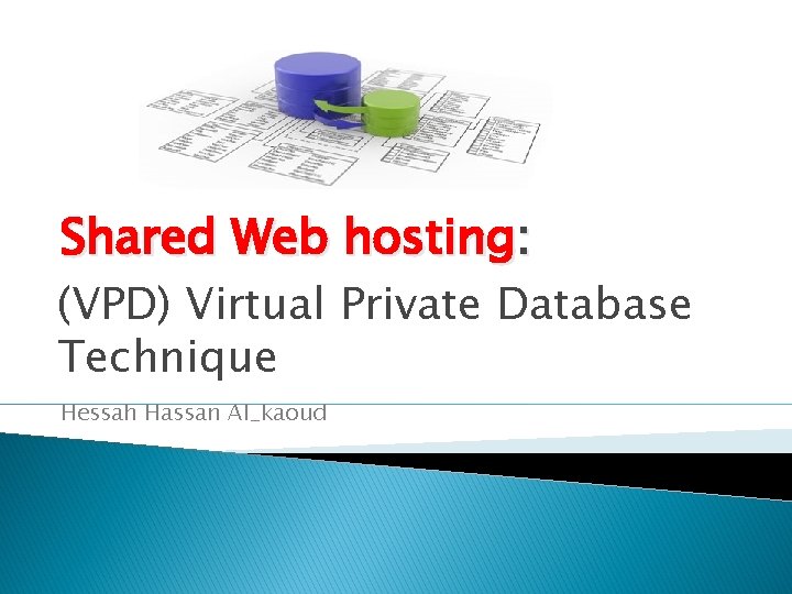 Shared Web hosting: (VPD) Virtual Private Database Technique Hessah Hassan Al_kaoud 