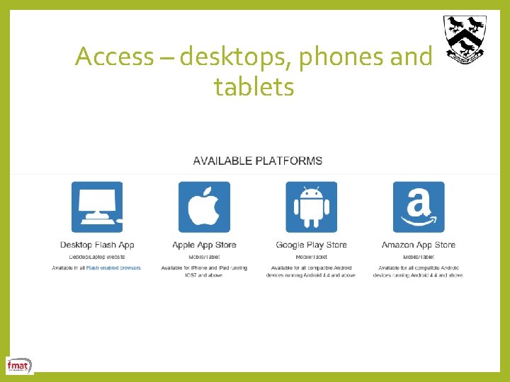 Access – desktops, phones and tablets 