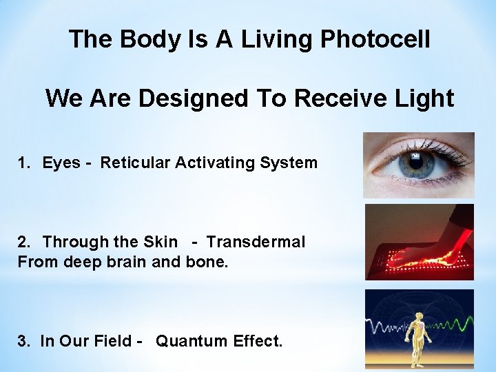 The Body Is A Living Photocell We Are Designed To Receive Light 1. Eyes