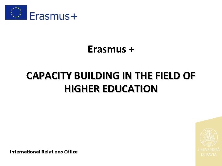 Erasmus + CAPACITY BUILDING IN THE FIELD OF HIGHER EDUCATION International Relations Office 
