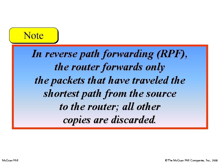 In reverse path forwarding (RPF), the router forwards only the packets that have traveled