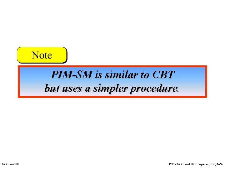 PIM-SM is similar to CBT but uses a simpler procedure. Mc. Graw-Hill ©The Mc.