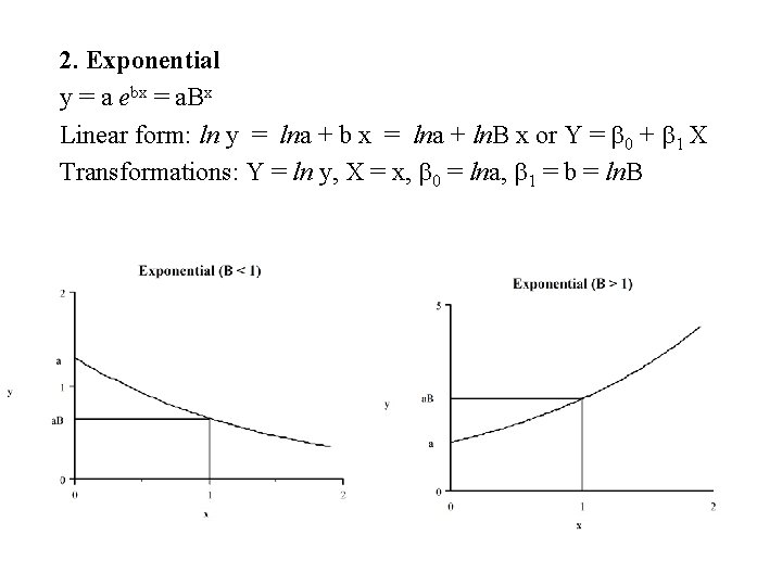 2. Exponential y = a ebx = a. Bx Linear form: ln y =