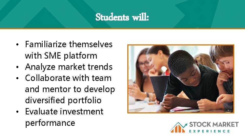 Students will: • Familiarize themselves with SME platform • Analyze market trends • Collaborate