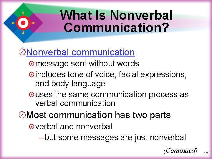 What Is Nonverbal Communication? ¾Nonverbal communication ¤ message sent without words ¤ includes tone