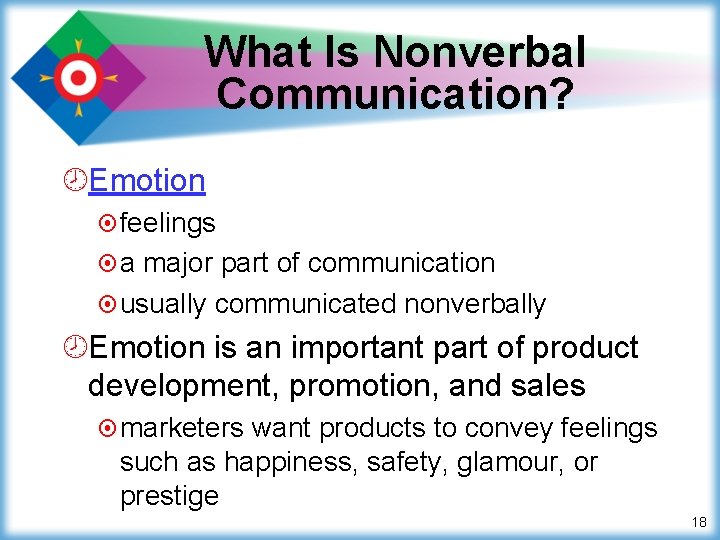 What Is Nonverbal Communication? ¾Emotion ¤ feelings ¤a major part of communication ¤ usually