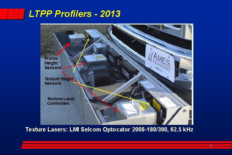 LTPP Profilers - 2013 Texture Lasers: LMI Selcom Optocator 2008 -180/390, 62. 5 k.