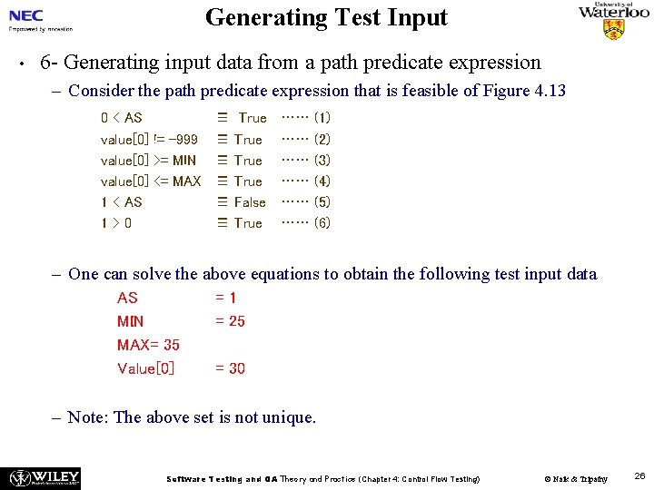 Generating Test Input • 6 - Generating input data from a path predicate expression