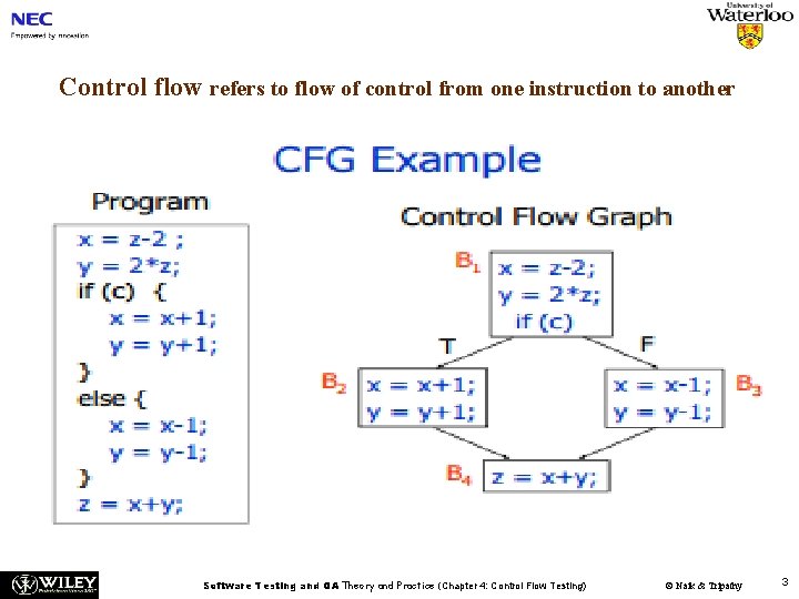 Control flow refers to flow of control from one instruction to another Software Testing