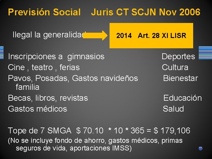 Previsión Social Juris CT SCJN Nov 2006 Ilegal la generalidad 2014 Art. 28 XI