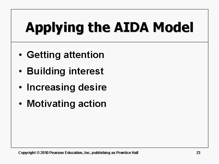 Applying the AIDA Model • Getting attention • Building interest • Increasing desire •