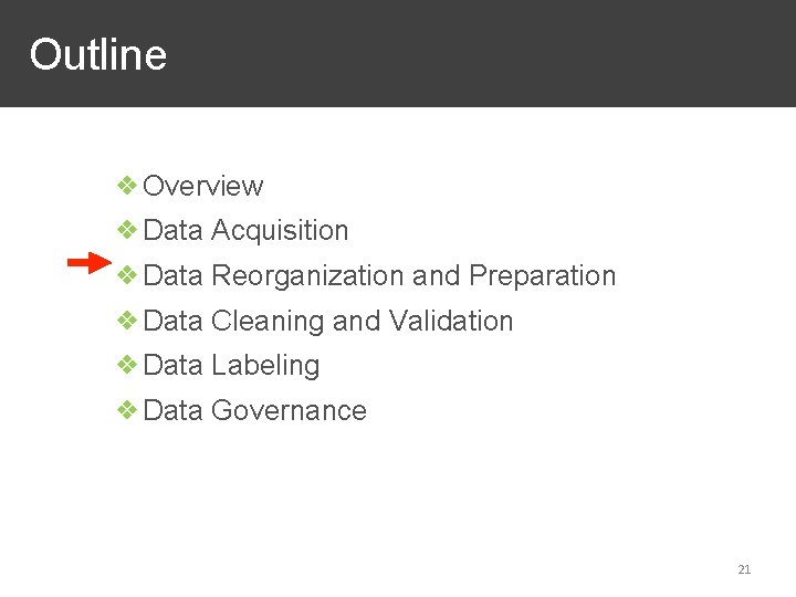  Outline ❖Overview ❖Data Acquisition ❖Data Reorganization and Preparation ❖Data Cleaning and Validation ❖Data