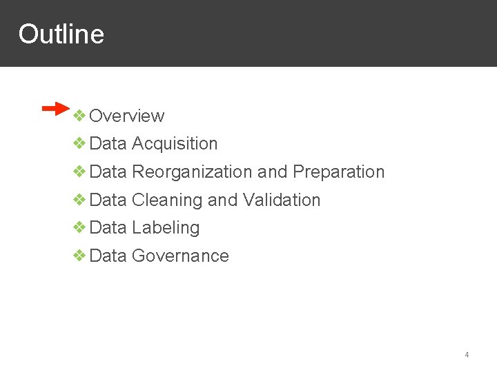  Outline ❖Overview ❖Data Acquisition ❖Data Reorganization and Preparation ❖Data Cleaning and Validation ❖Data