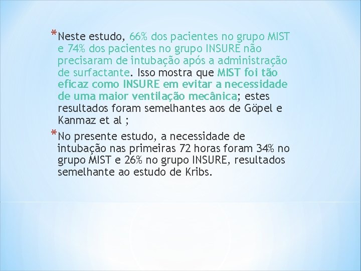 *Neste estudo, 66% dos pacientes no grupo MIST e 74% dos pacientes no grupo *Neste estudo, 66% dos pacientes no grupo MIST e 74% dos pacientes no grupo