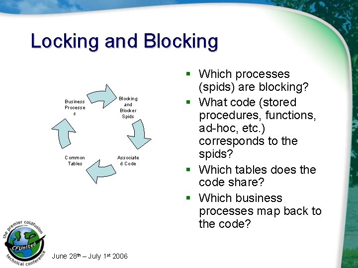 Locking and Blocking Business Processe s Blocking and Blocker Spids Common Tables Associate d