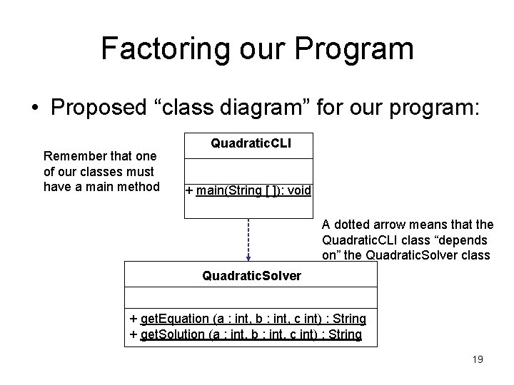 Factoring our Program • Proposed “class diagram” for our program: Remember that one of