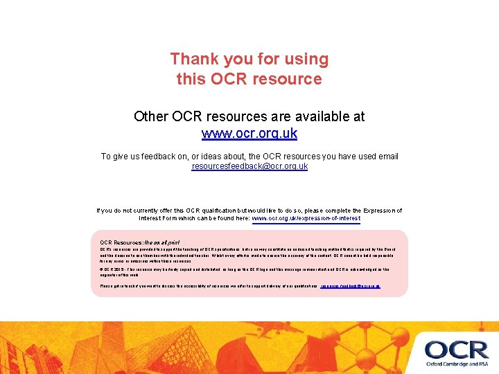 Thank you for using this OCR resource Other OCR resources are available at www.