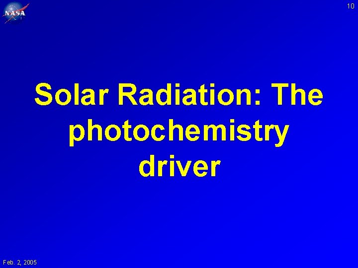 10 Solar Radiation: The photochemistry driver Feb. 2, 2005 