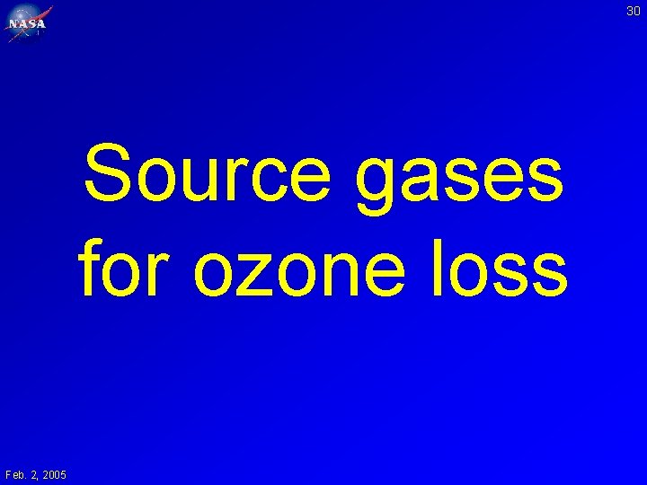 30 Source gases for ozone loss Feb. 2, 2005 30 Source gases for ozone loss Feb. 2, 2005