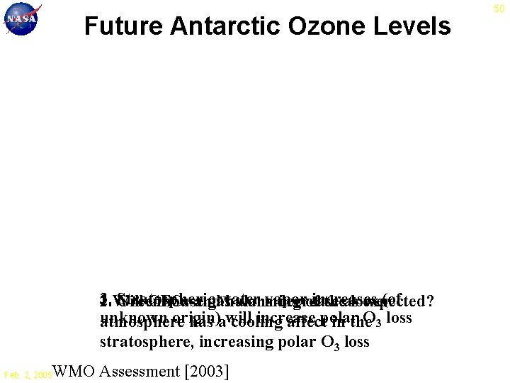 Future Antarctic Ozone Levels 3. Stratospheric water vapor (of 1. Will 2. Greenhouse CFCs