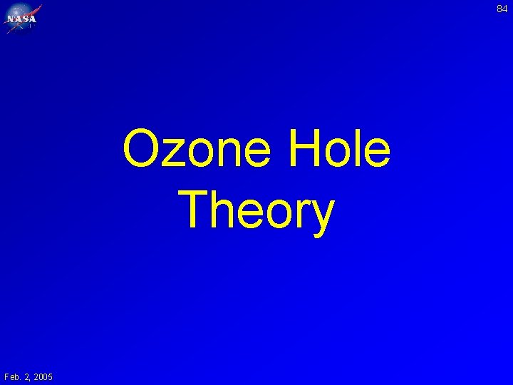 84 Ozone Hole Theory Feb. 2, 2005 84 Ozone Hole Theory Feb. 2, 2005