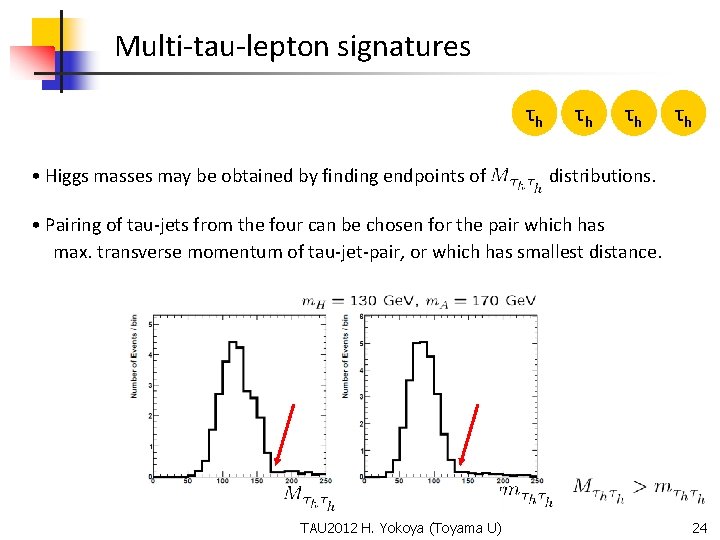 Multi-tau-lepton signatures τh • Higgs masses may be obtained by finding endpoints of τh