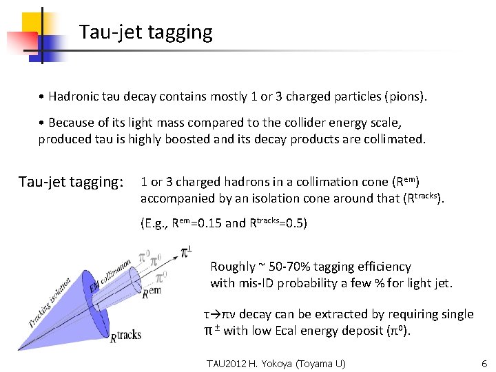 Tau-jet tagging • Hadronic tau decay contains mostly 1 or 3 charged particles (pions).