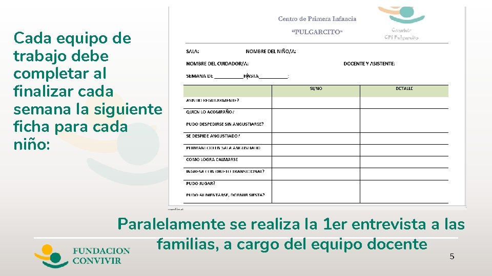 Cada equipo de trabajo debe completar al finalizar cada semana la siguiente ficha para